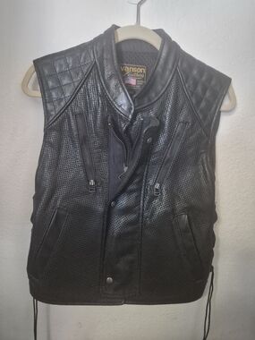 Vanson Womans Black Perforated Leather Motorcycle Vest